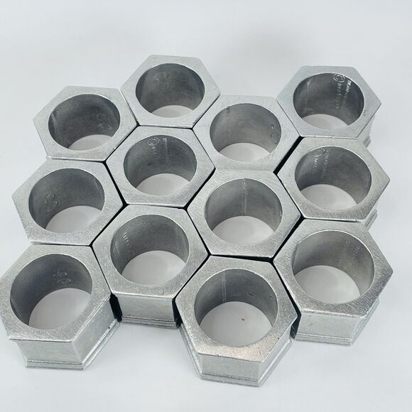 Vtg Wilton Columbia Hexagon Metal Pewter Napkin Rings Set of 12 USA 2"x1.5" 1972 - Picture 7 of 12
